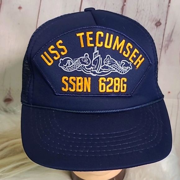 USS Tecumseh SSBN-6286 Mesh Snapback Cap Hat Navy Blue Boat Submarine Ship - Picture 2 of 16